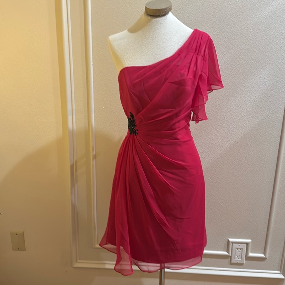 Short cocktail Dress. 
Magenta Bridesmaid dress from Davinci Bridal
